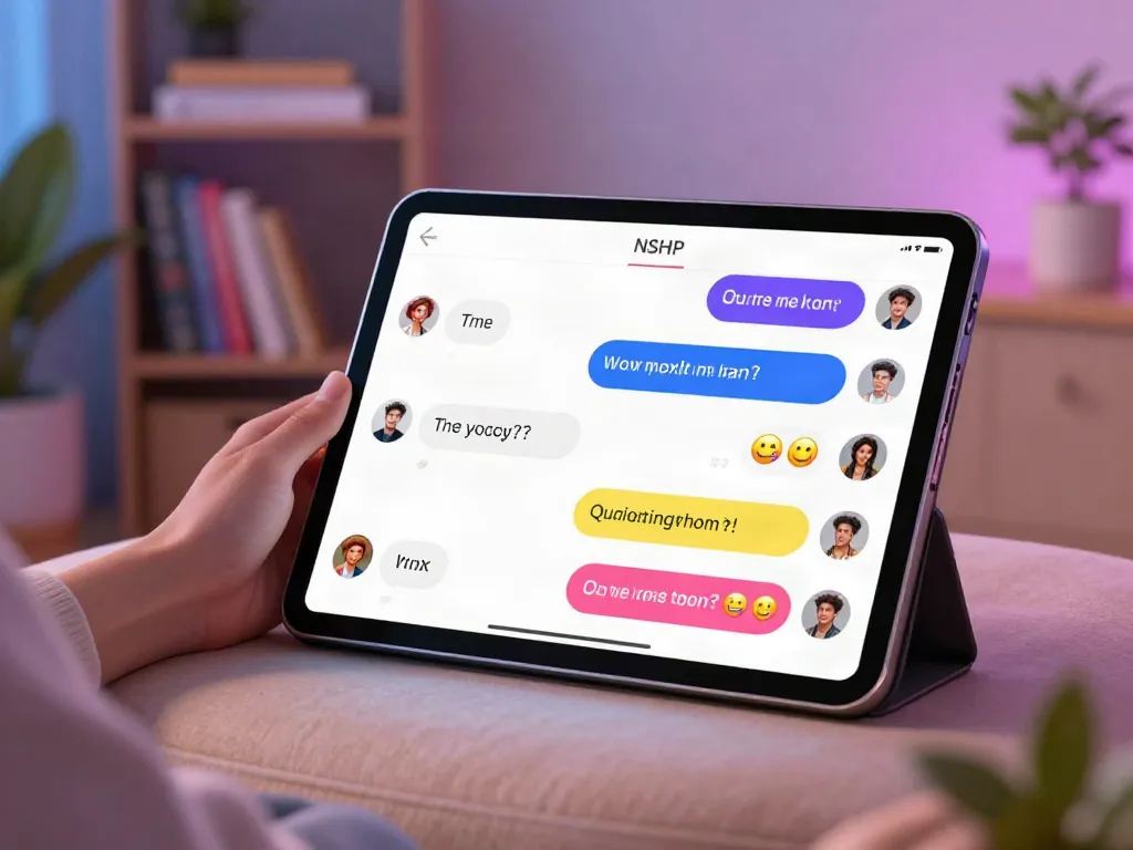 Engaging character ai nsfw chat display on a vibrant tablet with a cozy room environment.